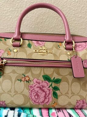 COACH Pink Floral Medium Rowan Satchel